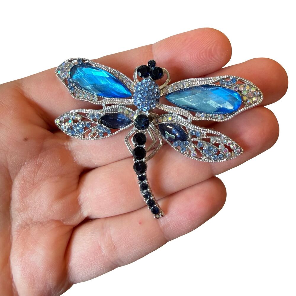 Vintage Jewelry Dragonfly Brooch Blue Rhinestone Dragonfly Pin dragonfly Jewelry